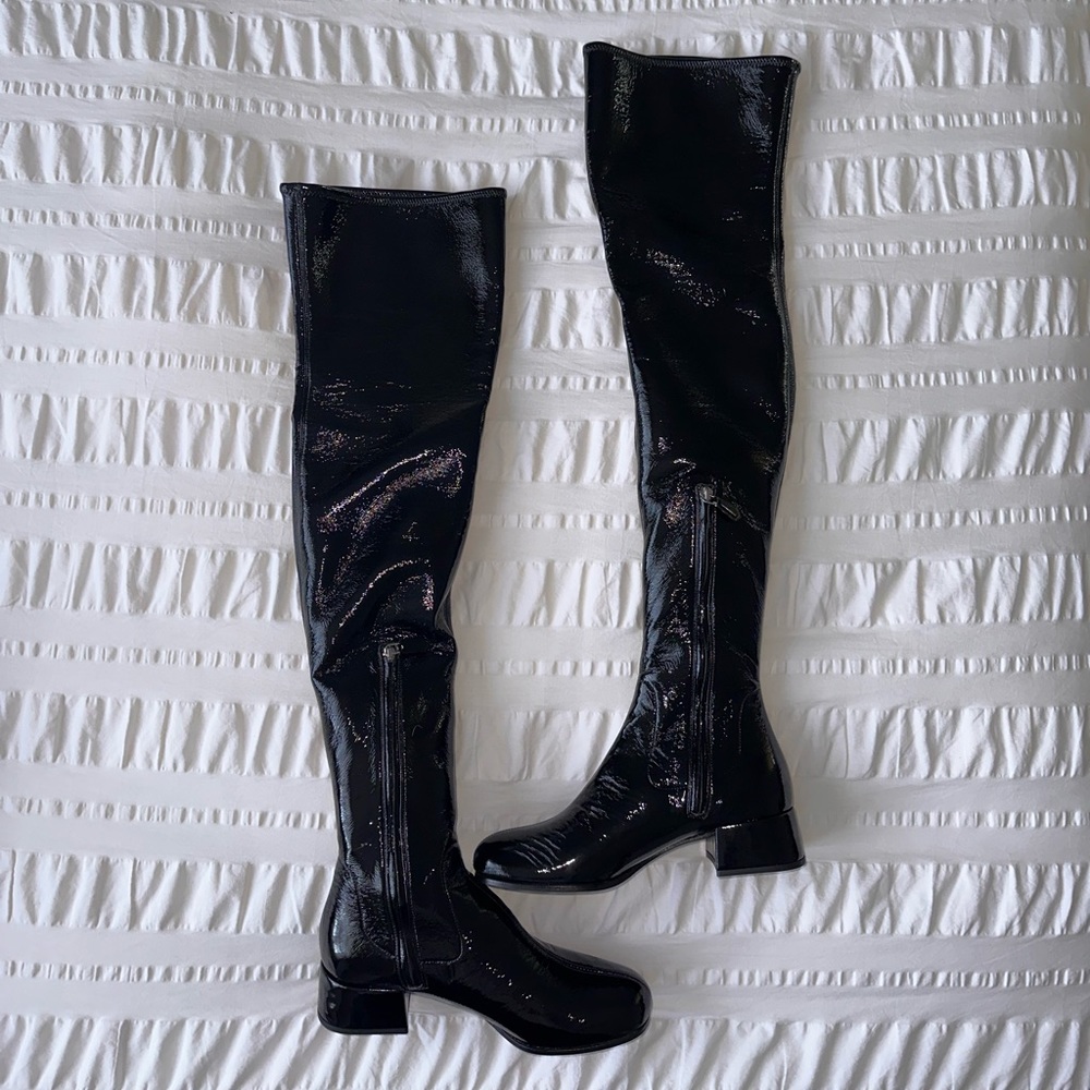 NEW Prada over the knee patent leather boots